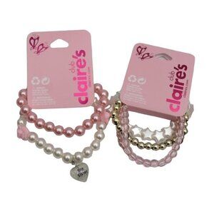 6 Claires Girls Stretch Bracelets Big Sister Charm Rose Bead Stars Faux Pearls